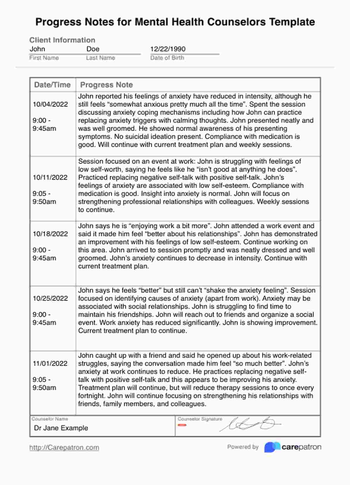 Mental Health Progress Notes Template Astra edu pl