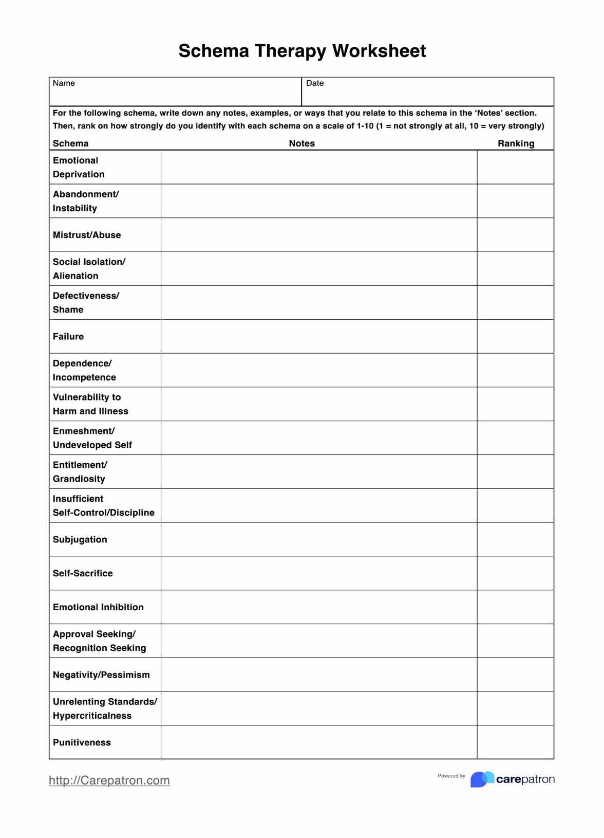 Schema Therapy Worksheets