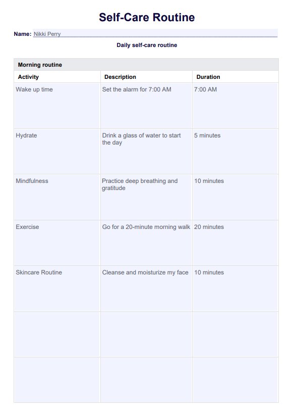 Self Care Routine Template & Example | Free PDF Download