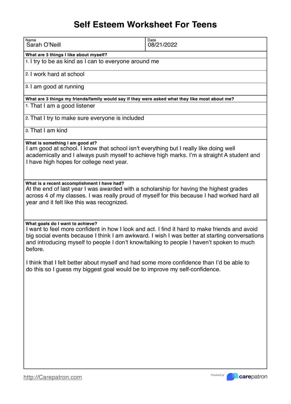 Self Esteem Worksheets For Teens Example Free PDF Download