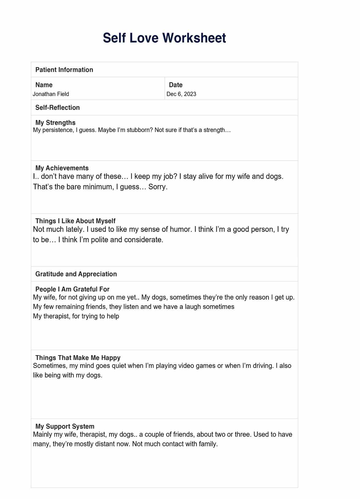 Self Love Worksheets Example Free PDF Download