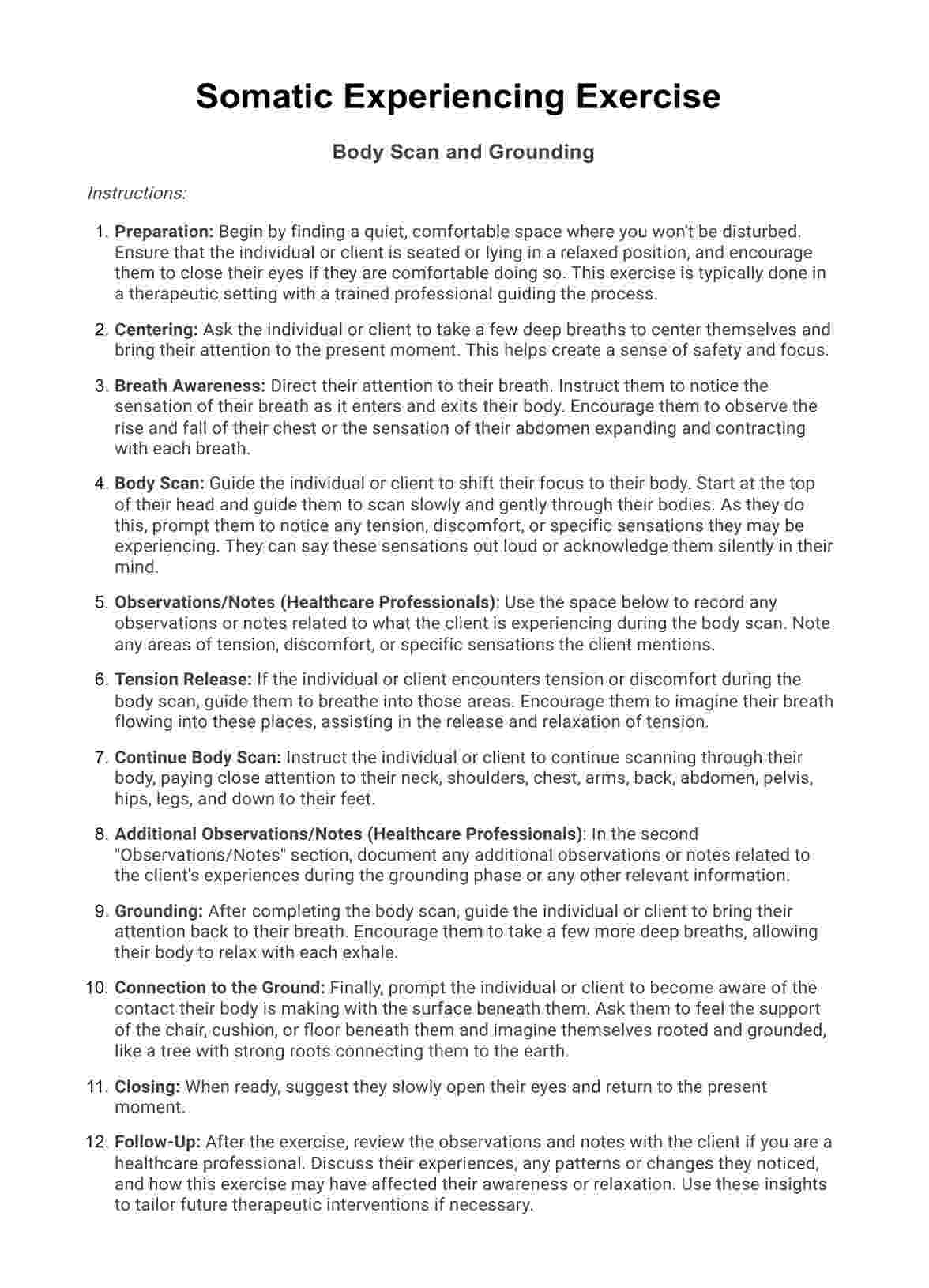 Somatic Experiencing Exercises PDF & Example | Free PDF Download