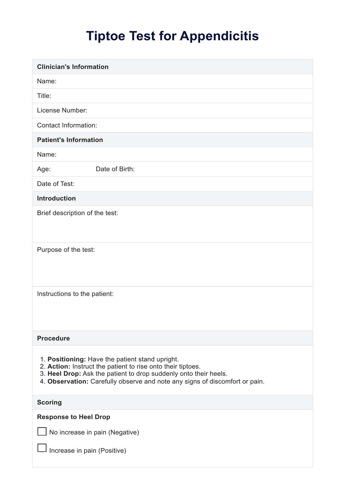 Appendicitis Test Example Free PDF Download