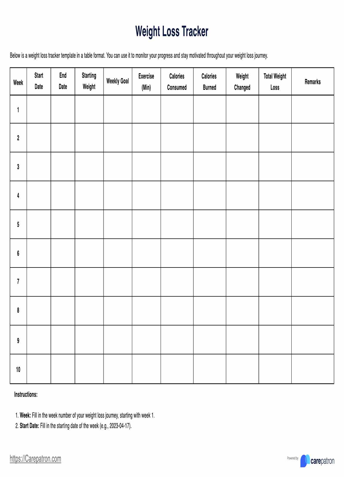 Weight Loss Journal Template Example Free PDF Download