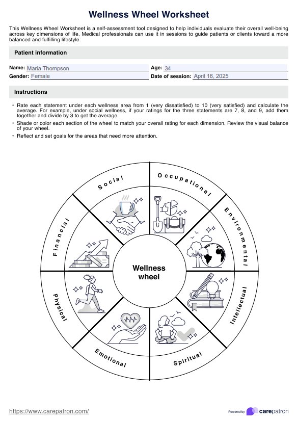 Wellness Wheel Worksheet amp Example - Wellness Wheel Worksheet Sample 