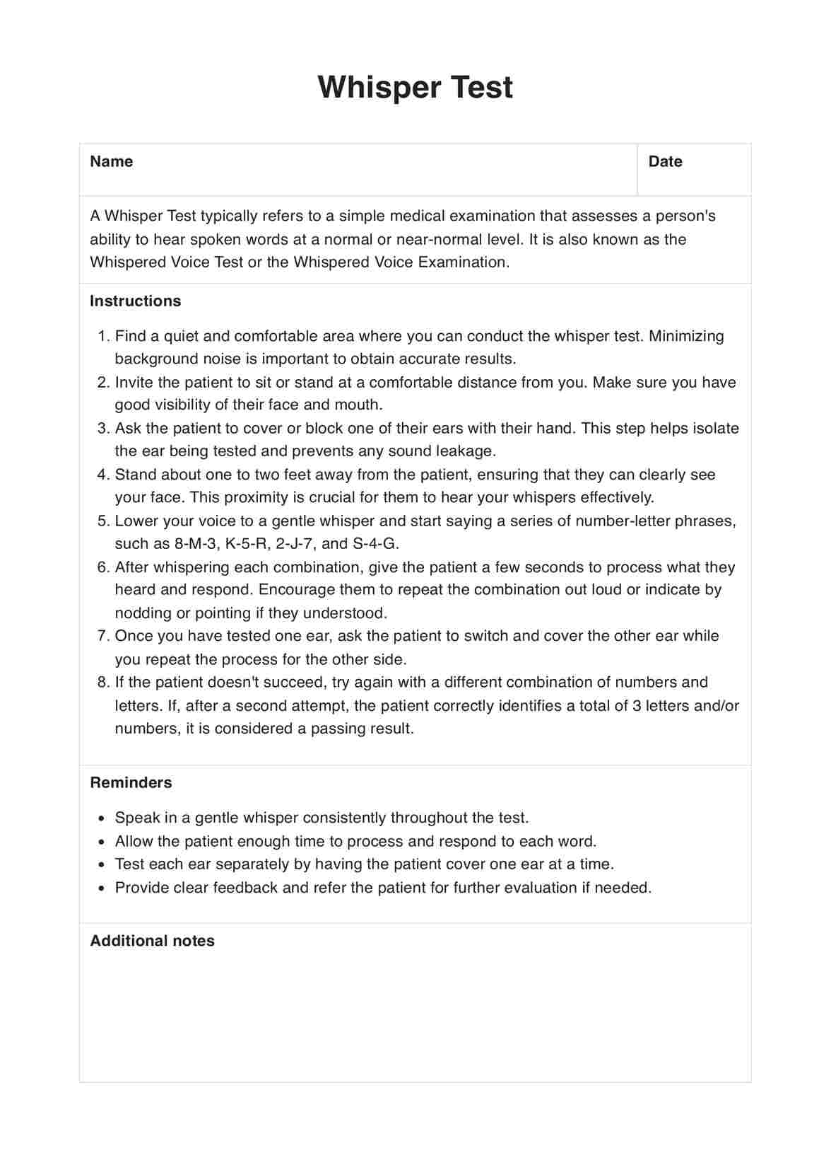 Whisper Test & Example Free PDF Download