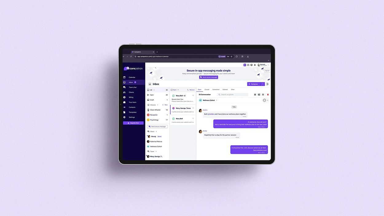 Messaging and telehealth in Carepatron