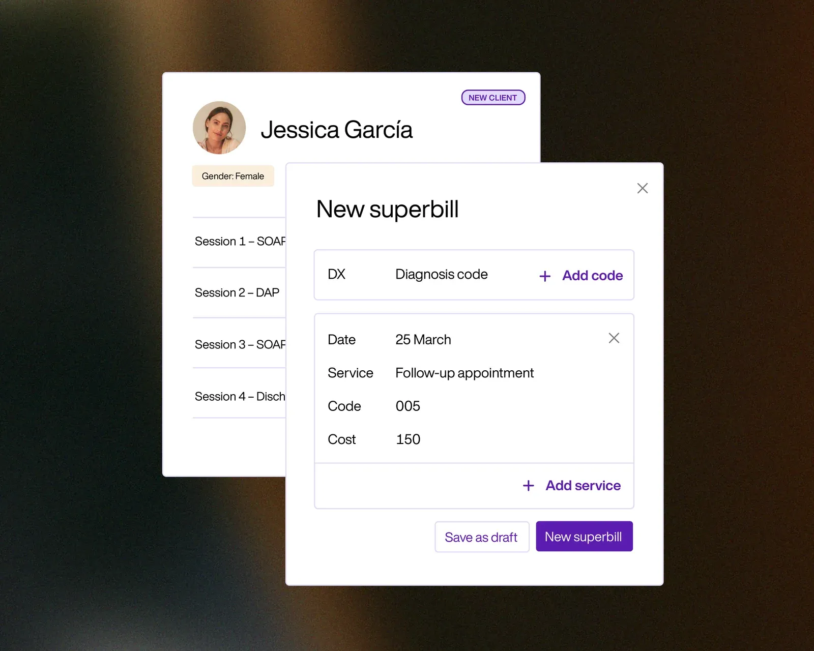 A generated superbill in Carepatron