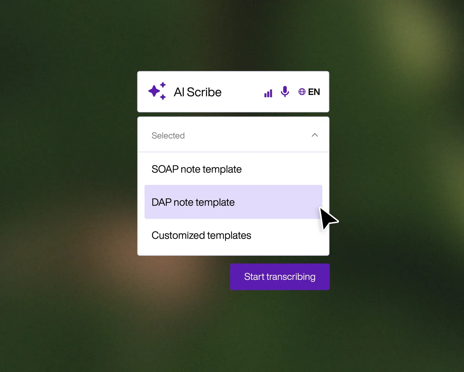 Carepatron AI scribe turning a transcript into a clinical note